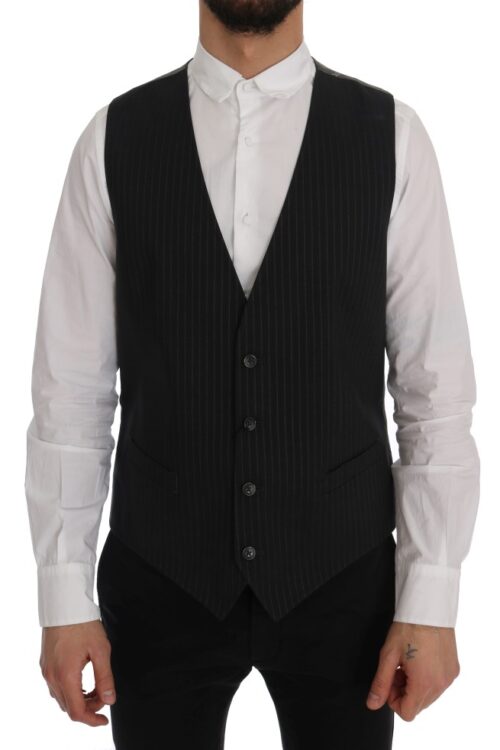 Dolce & Gabbana Elegant Striped Gray Waistcoat Vest