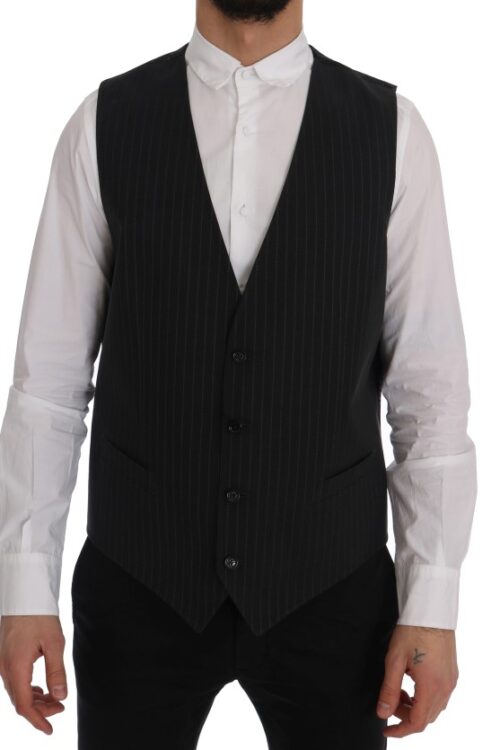 Dolce & Gabbana Elegant Gray Striped Men’s Waistcoat Vest