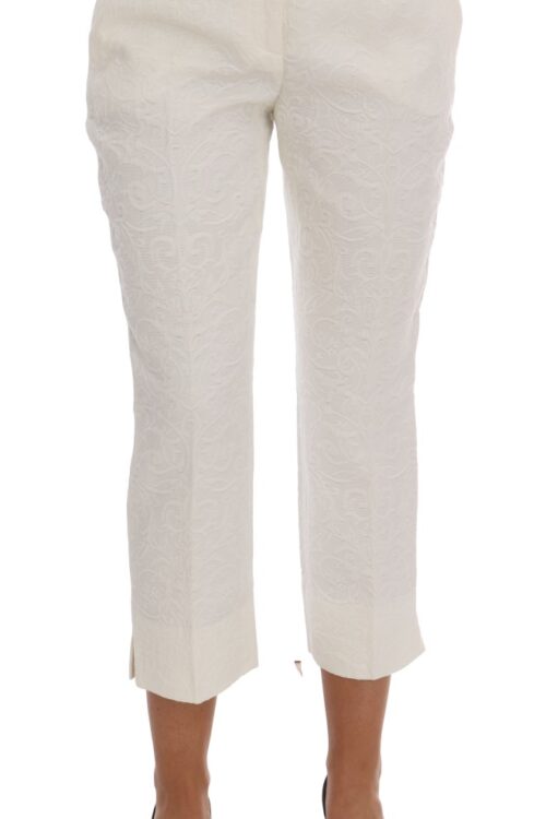 Dolce & Gabbana Elegant White Capri Pants – Cotton & Silk Blend