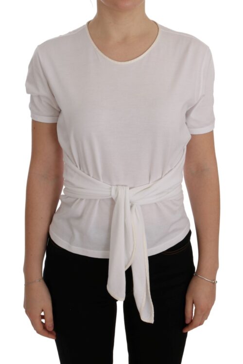 Dolce & Gabbana Elegant White Wrap Blouse with Crystal Accents