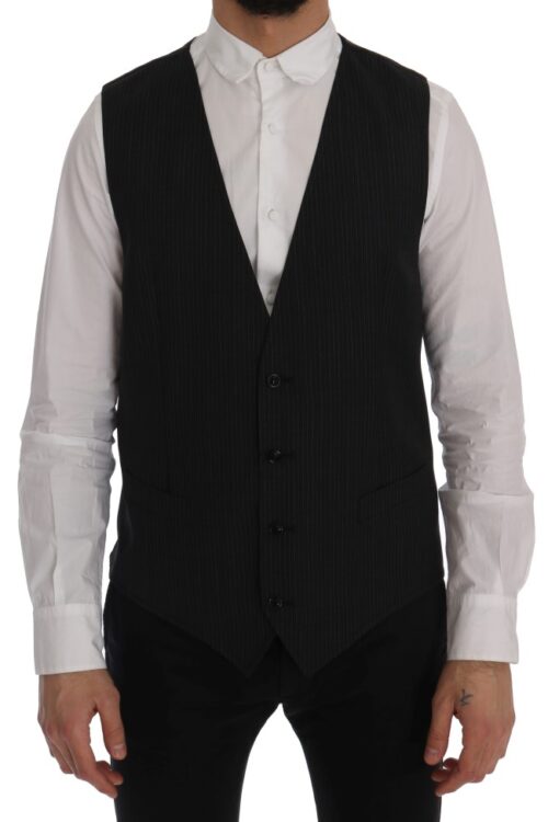 Dolce & Gabbana Elegant Gray Striped Wool Blend Vest