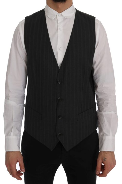 Dolce & Gabbana Elegant Gray Striped Single Breasted Vest