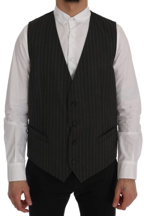 Dolce & Gabbana Elegant Striped Gray Wool Blend Waistcoat Vest