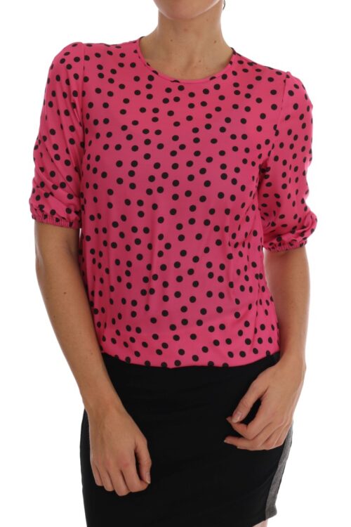 Dolce & Gabbana Chic Pink Polka Dotted Silk Blouse