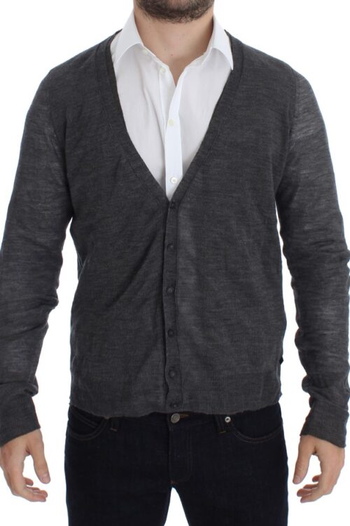 Costume National Elegant Gray Wool Blend Cardigan Sweater