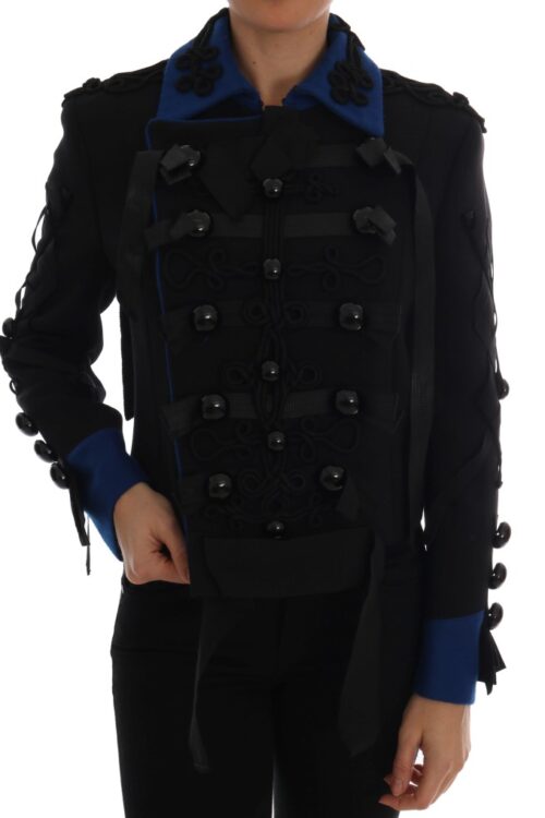 Dolce & Gabbana Chic Black & Blue Short Trench Jacket