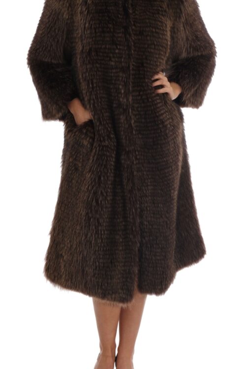 Dolce & Gabbana Elegant Brown Raccoon Fur Knee-Length Coat