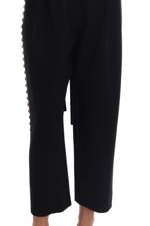 Dolce & Gabbana Elegant High-Waist Ankle Pants with Gold Detailing