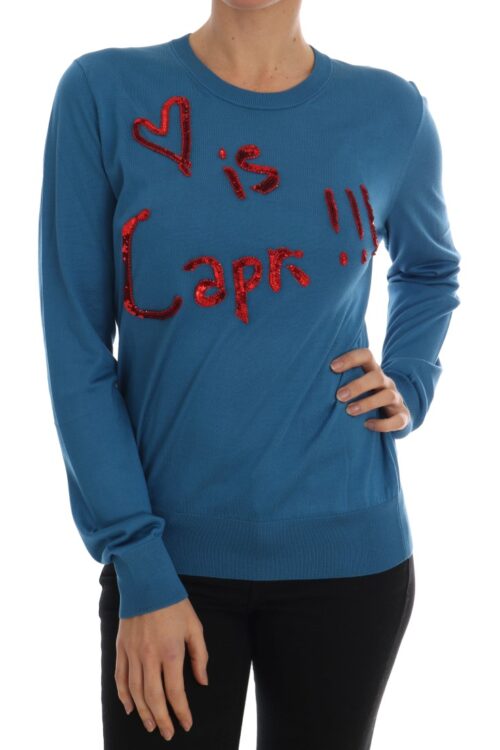 Dolce & Gabbana Blue Silk Sequined Capri Pullover Sweater