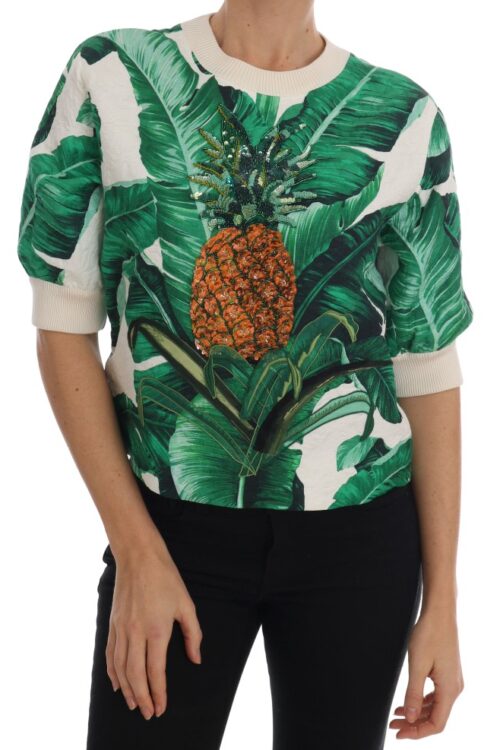 Dolce & Gabbana Tropical Sequined Sweater – Lush Greenery Edition