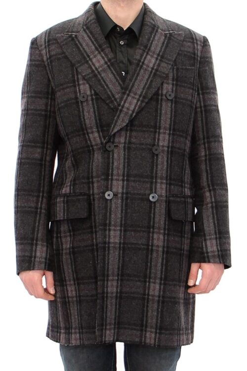 Dolce & Gabbana Sicilia Checkered Wool Blend Coat