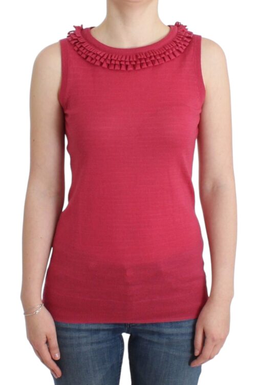 John Galliano Elegant Pink Sleeveless Wool Knit Top