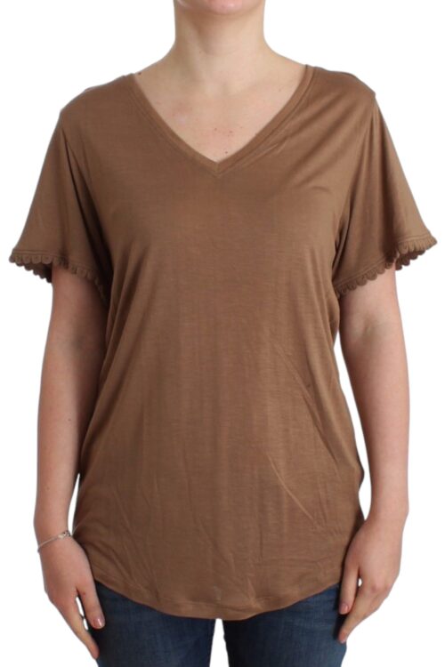 John Galliano Elegant Short-Sleeved Brown Rayon Top