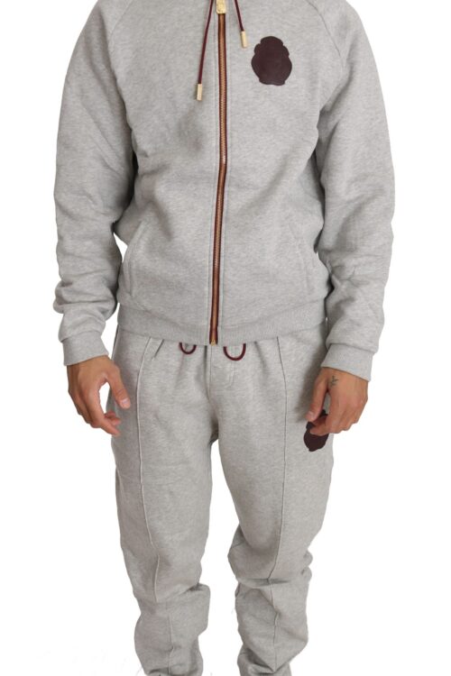 Billionaire Italian Couture Elegant Gray Cotton Sweatsuit Ensemble