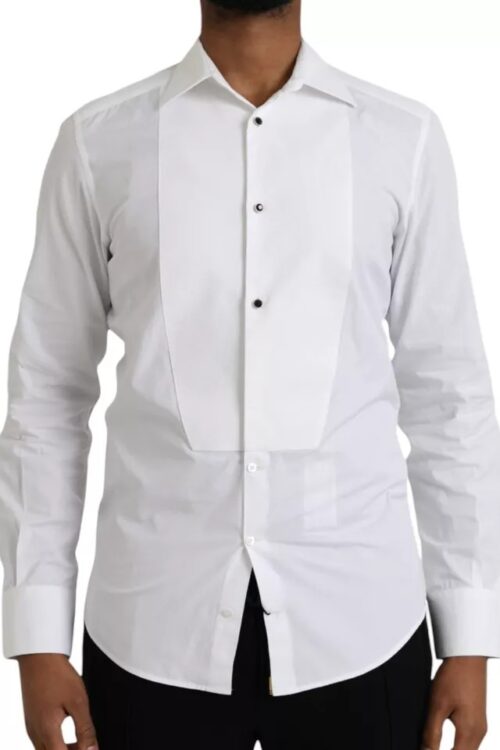Dolce & Gabbana White Bib Cotton Poplin Formal GOLD Shirt