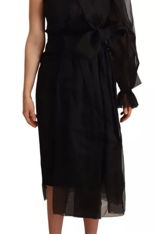 Dolce & Gabbana Black Mesh Crystal Long Sleeves Dress