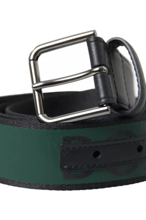 Dolce & Gabbana Black Green Leather Silver Metal Buckle Belt