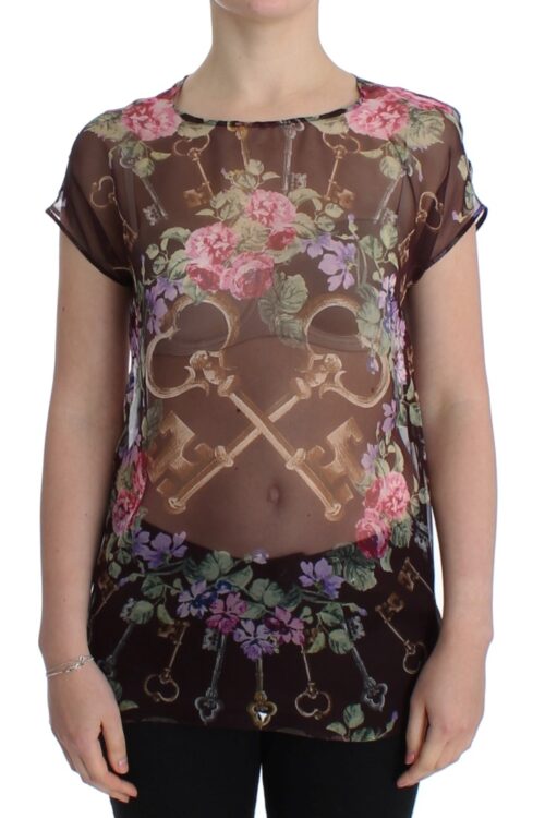 Dolce & Gabbana Elegant Floral Silk Blouse with Cap Sleeves