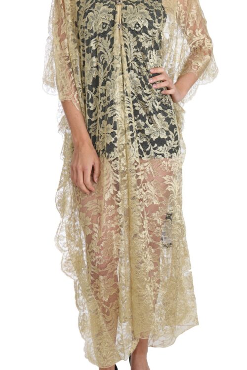 Dolce & Gabbana Golden Floral Lace Kaftan Sundress