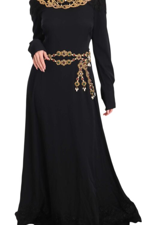Dolce & Gabbana Elegant Maxi Black Dress with Gold Detailing