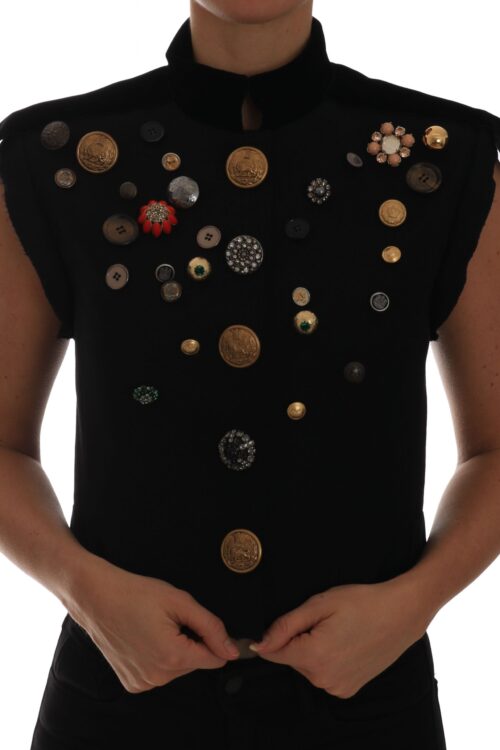 Dolce & Gabbana Embellished Black Military Style Vest