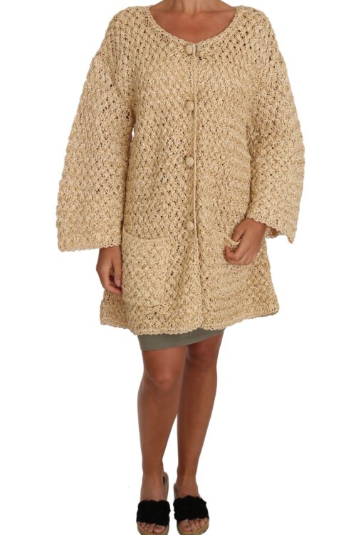 Dolce & Gabbana Chic Beige Crochet Knitted Raffia Cardigan