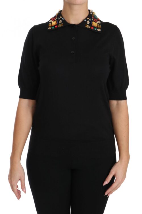 Dolce & Gabbana Elegant Black Cashmere Sequin Collar Top