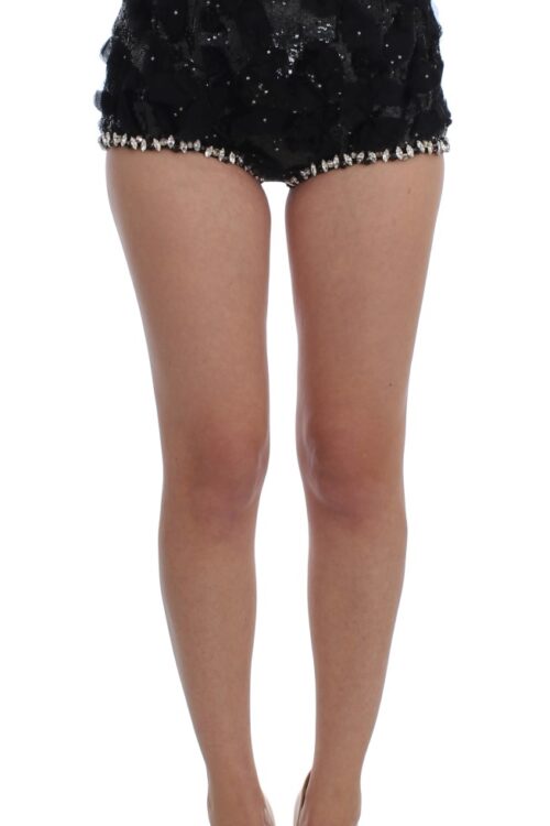 Dolce & Gabbana Crystal Sequined Silk High Waist Shorts