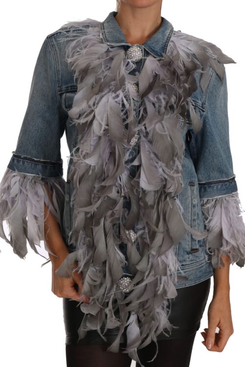 Dolce & Gabbana Embellished Feather Denim Extravaganza