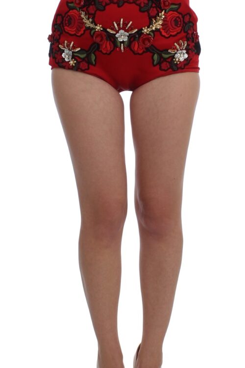 Dolce & Gabbana Ravishing Red Silk Embroidered Shorts