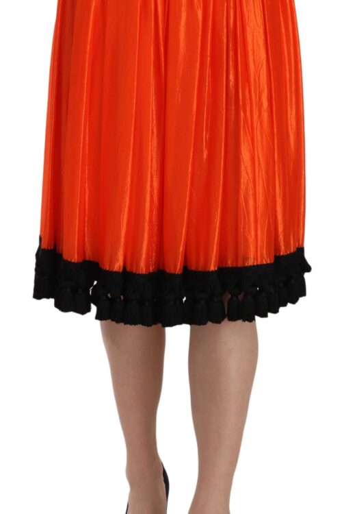 Dolce & Gabbana High-Waist Black & Orange Knee-Length Skirt