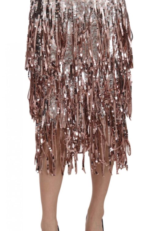 Dolce & Gabbana Metallic Sequin Tulle High-Waist Midi Skirt