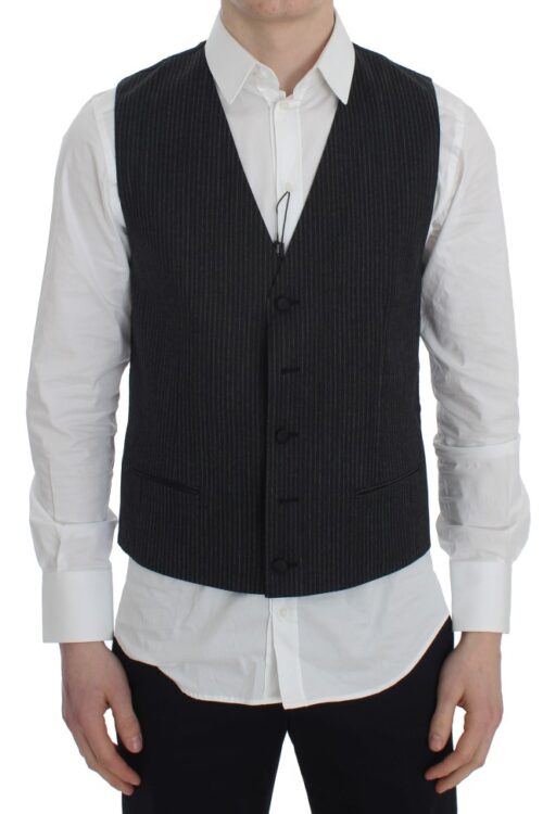 Dolce & Gabbana Elegant Gray Striped Wool Vest