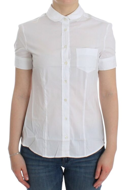 John Galliano Chic White Cotton Blend Shortsleeve Blouse