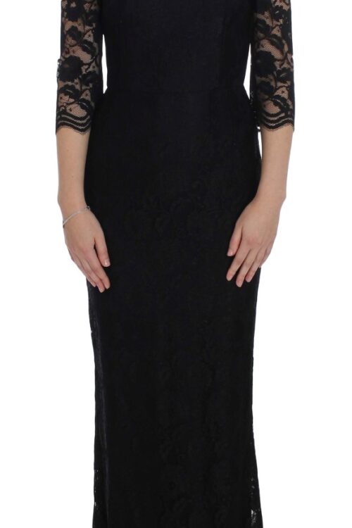 Dolce & Gabbana Elegant Black Floral Lace Maxi Dress