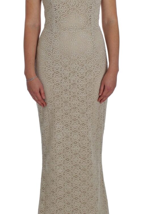 Dolce & Gabbana Elegant Beige Floral Cutout Maxi Dress