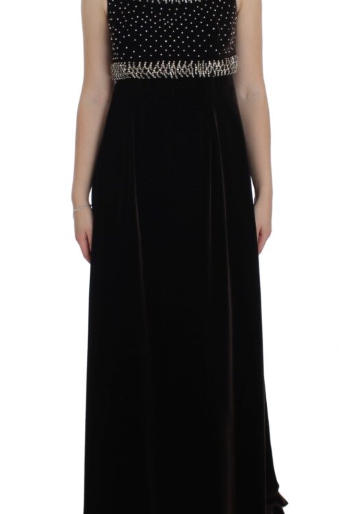 Dolce & Gabbana Elegant Brown Velvet Crystal Gown