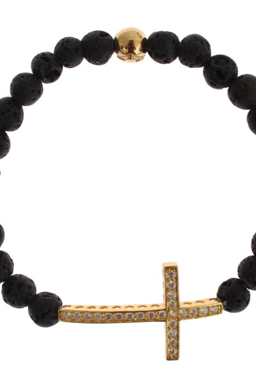 Nialaya Elegant Gold & Black Lava Stone Bracelet