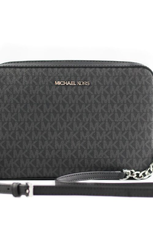 Michael Kors Jet Set Large East West Saffiano Leather Crossbody Bag Handbag [Black Signature]