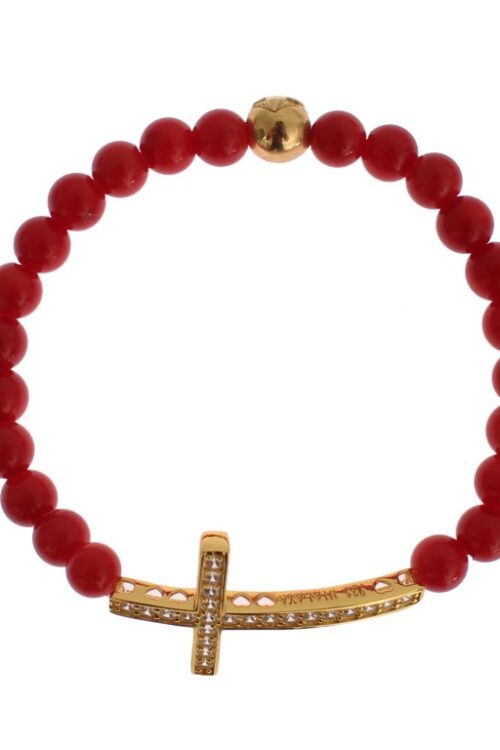 Nialaya Elegant Gold and Red Coral Beaded Bracelet