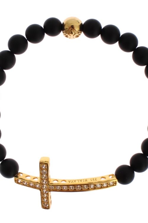 Nialaya Chic Matte Onyx Bead & CZ Diamond Cross Bracelet