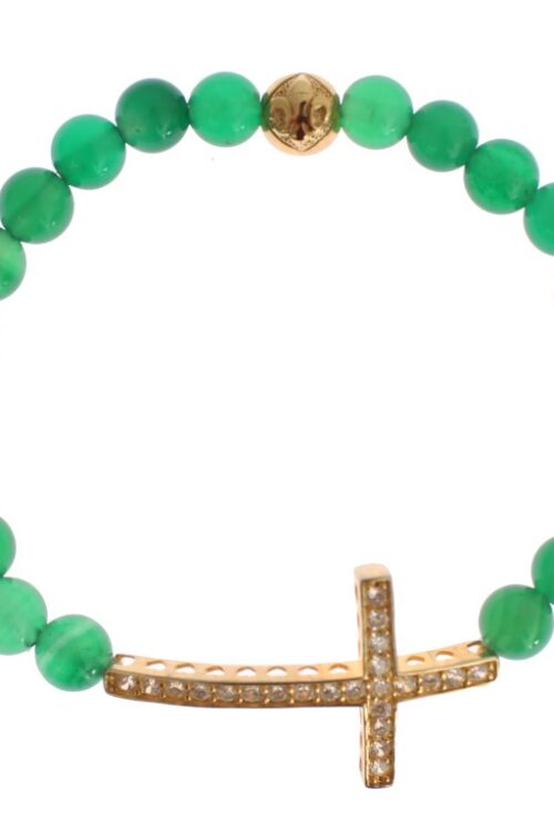 Nialaya Elegant Green Jade Bead & Gold Plated Bracelet