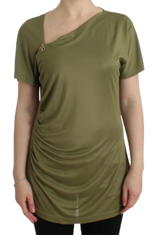 Cavalli Elegant Green Jersey Blouse with Gold Accents