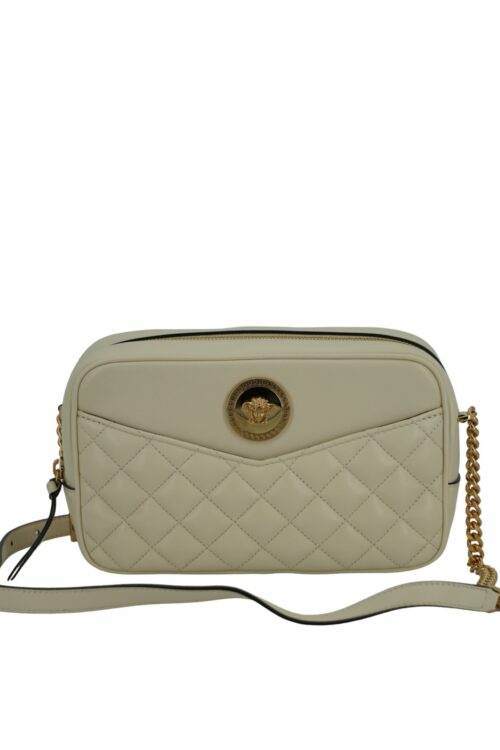 Versace Elegant White Leather Camera Shoulder Bag