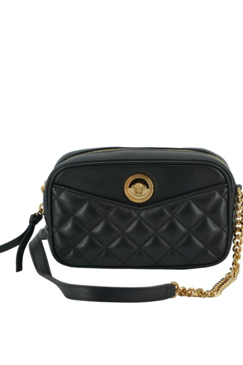 Versace Elegant Small Black Leather Crossbody Bag