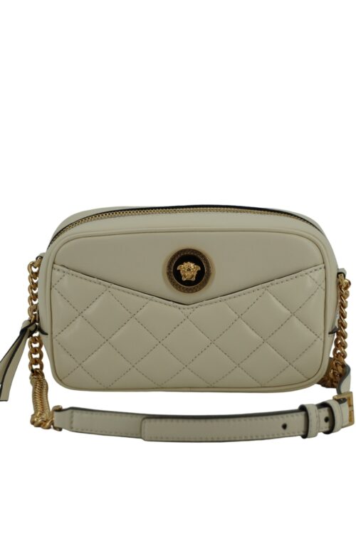 Versace Elegant White Lamb Leather Camera Bag