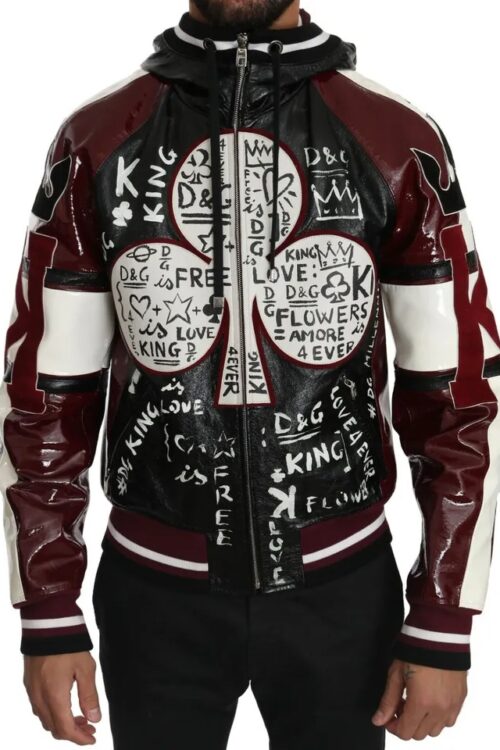 Dolce & Gabbana Black Bordeaux Hooded Leather DG King of Love Jacket