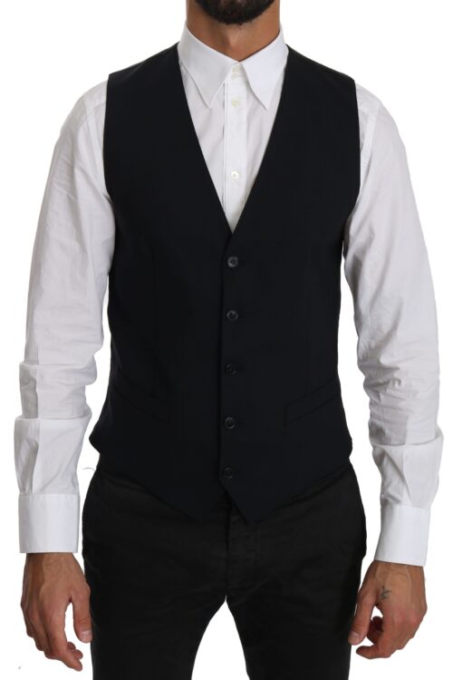 Dolce & Gabbana Elegant Blue Formal Wool-Blend Dress Vest