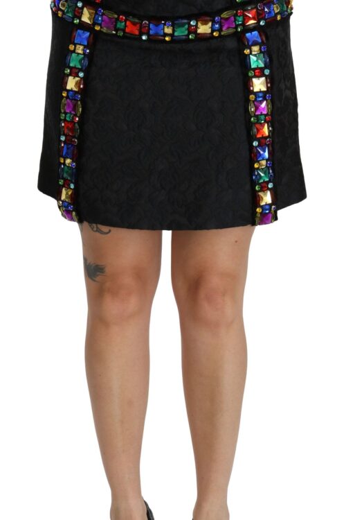 Dolce & Gabbana Elegant High-Waist Embellished Black Skirt