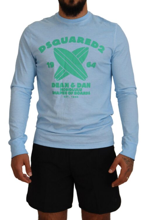 Dsquared² Light Blue Printed Long Sleeves Men Sweater
